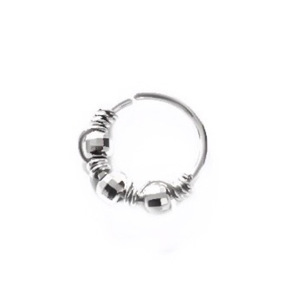 925 Sterling Faceted Bead Cartilage Hoop Earring - Picture 3 of 8